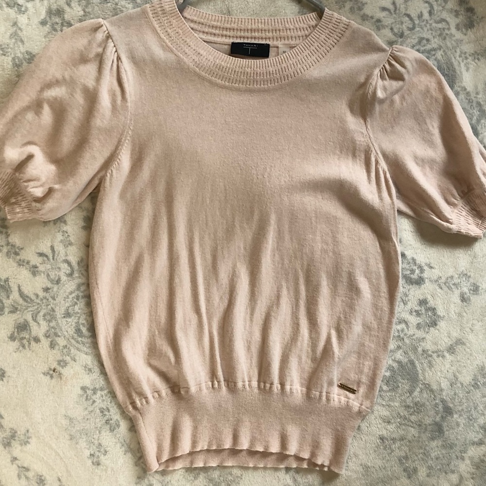 COPY - Tahari pink top size XS with puff sleeves